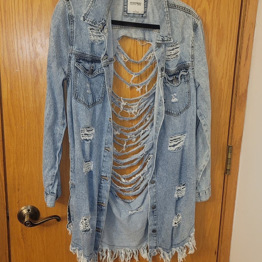 Highway Jeans Light Blue Distressed Long Jean Jacket